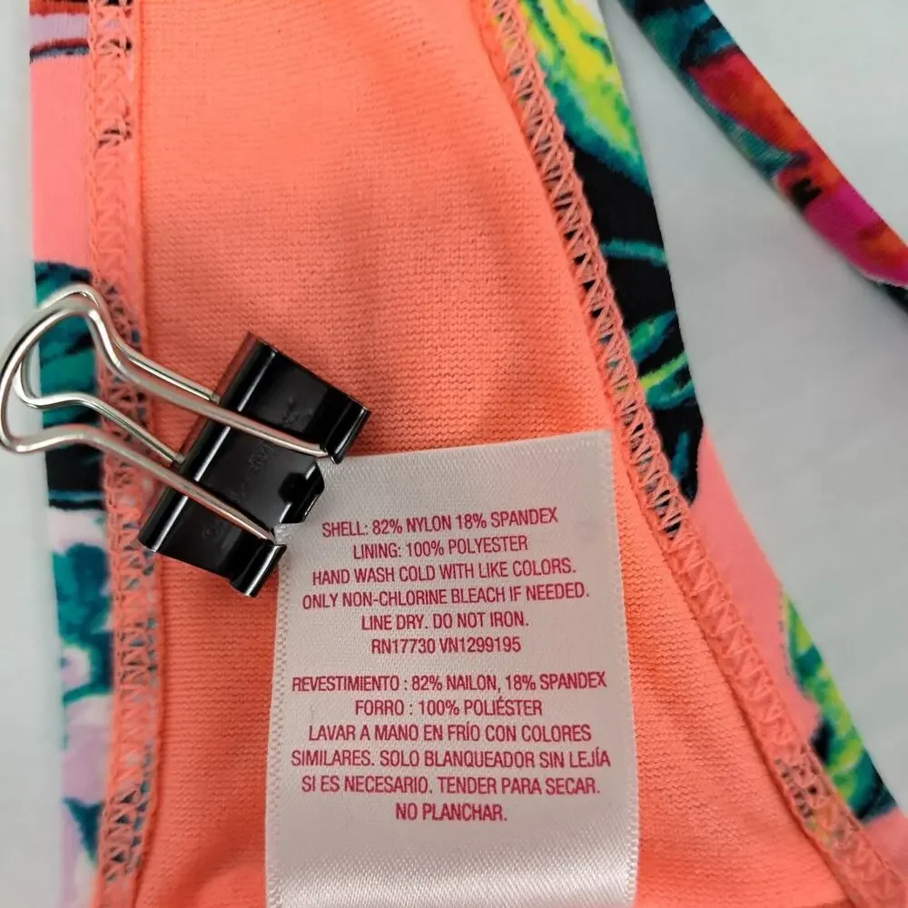 Xhilaration Bikini Swim Top Womens S Coral Orange Tropical Floral Removable Pads